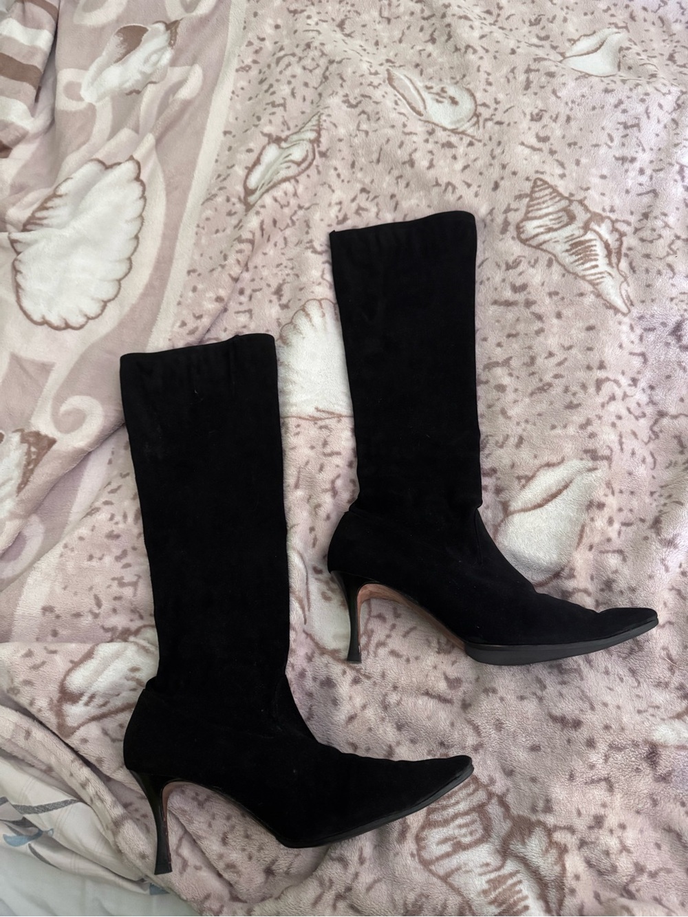 Manolo Blahnik Black Suede Knee-High 3” heel pull-on Stiletto Boots 40.5